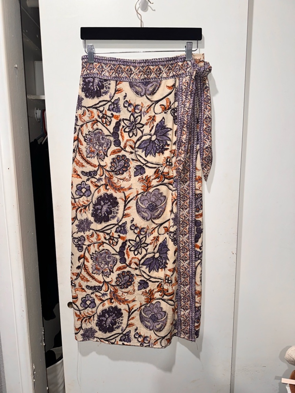 Floral Print Wrap Skirt in Cream, Purple & Rust
